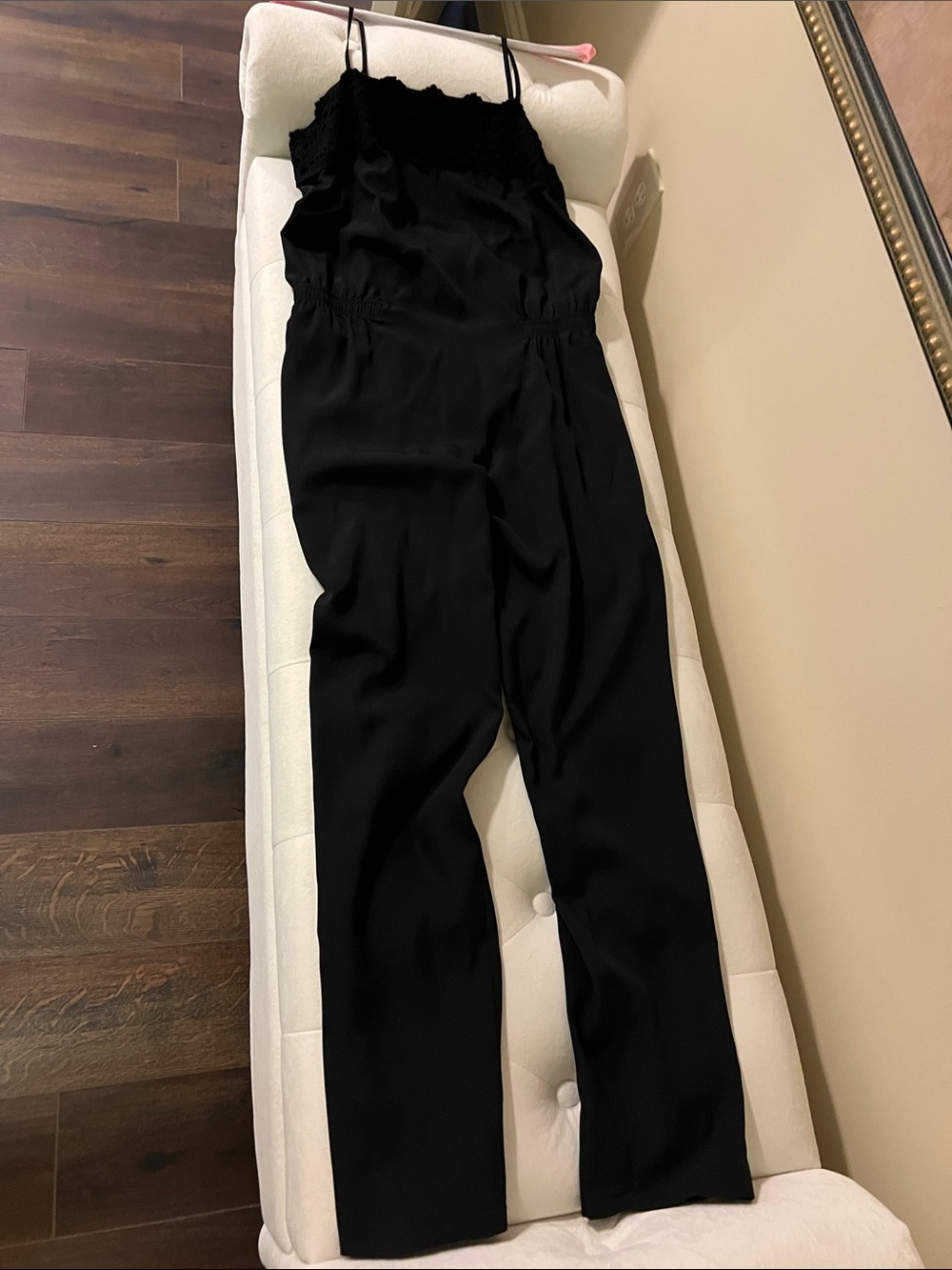 Ann Taylor Black Smocked Bodice Spaghetti Strap Jumpsuit